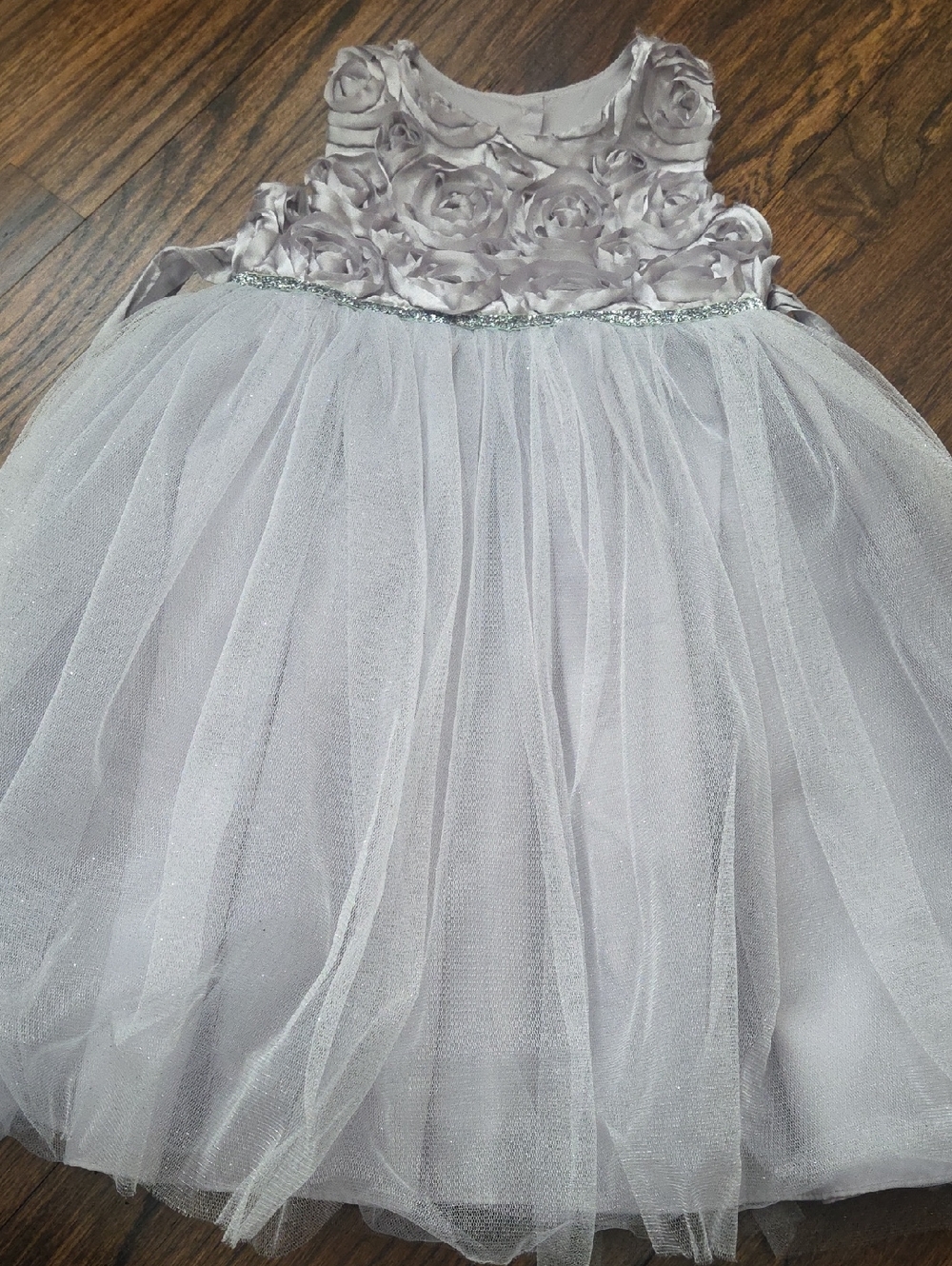 Girls Silver Floral Tulle Party Dress